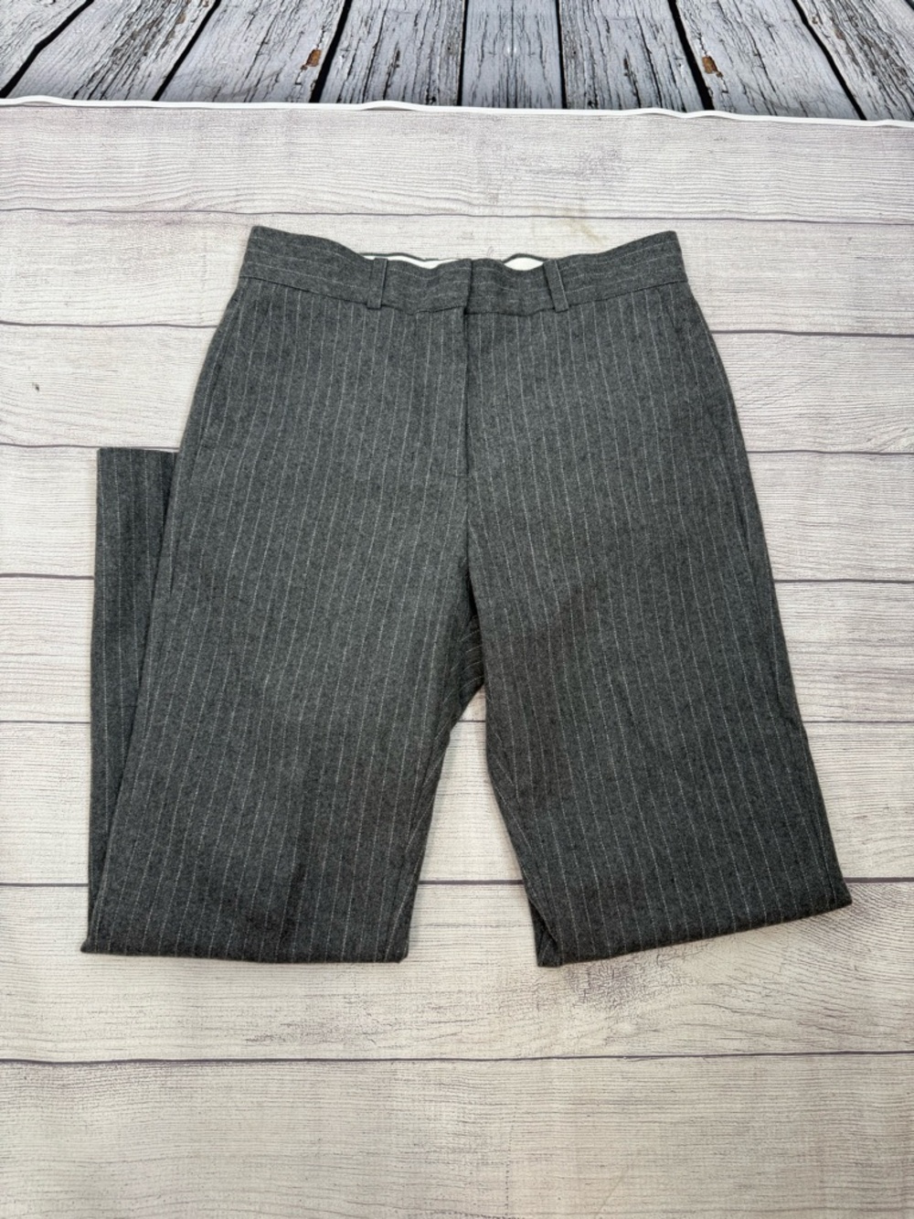 Sandro Paris Gray Pinstripe Wool Dress Classic  designer Pants Size 40 / US 8 - Picture 10 of 16